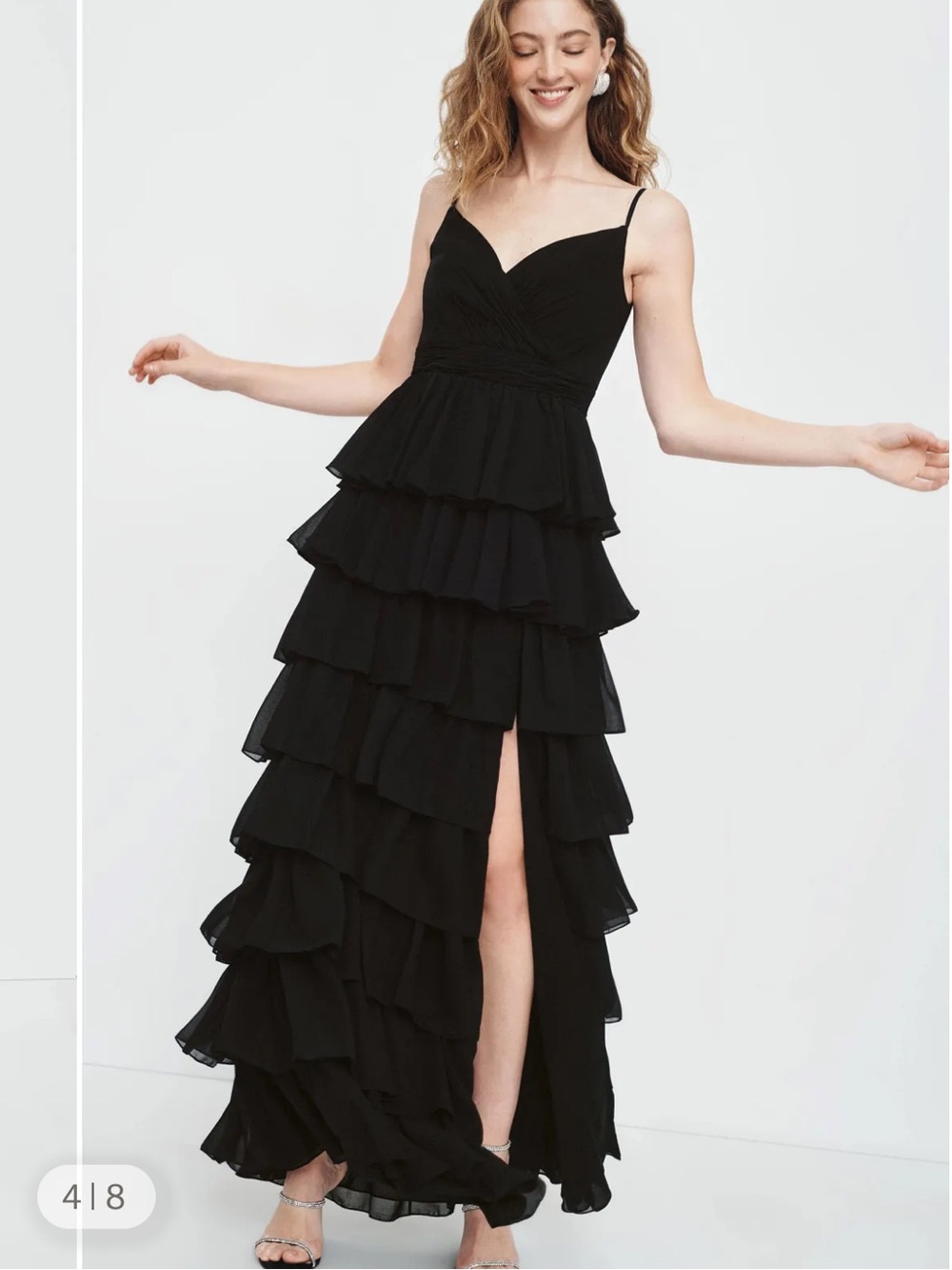 Ieena by Mac Duggal Black Tiered Ruffle Maxi Dress -  Elegant Evening Wear